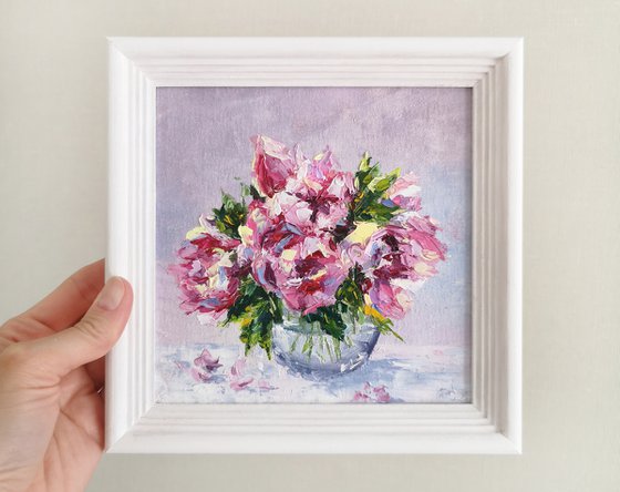 Peony bouquet in vase, impressionist flowers still life