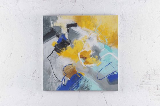 "Warm and cold" Abstrac yellow blue teal art