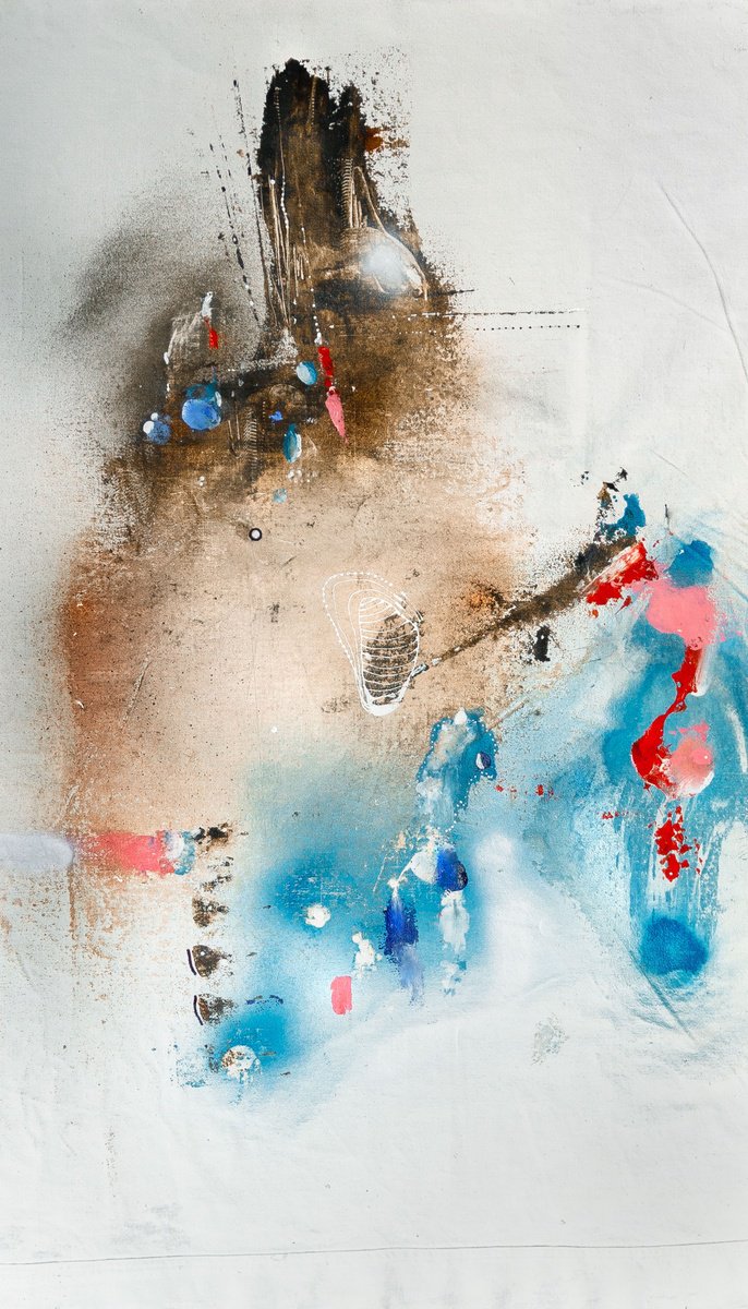 Organic Abstract Acrylic Painting By Adriano Ribeiro, 16 X 28, Steria Bus, Original Artwork