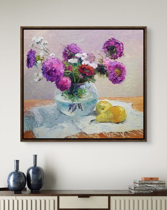 Asters in a Vase on a Table