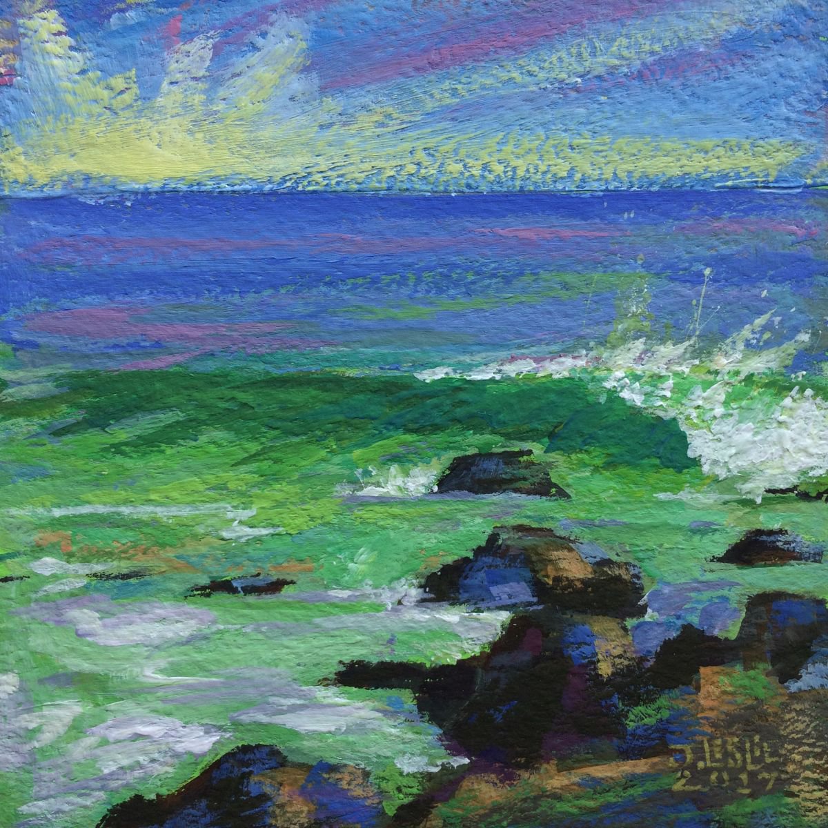 Impressionistic Painting , Post Surf Session At Neptune Ave. By Jimmy Leslie, 5 X 5, Artwork For Sale On Artfinder