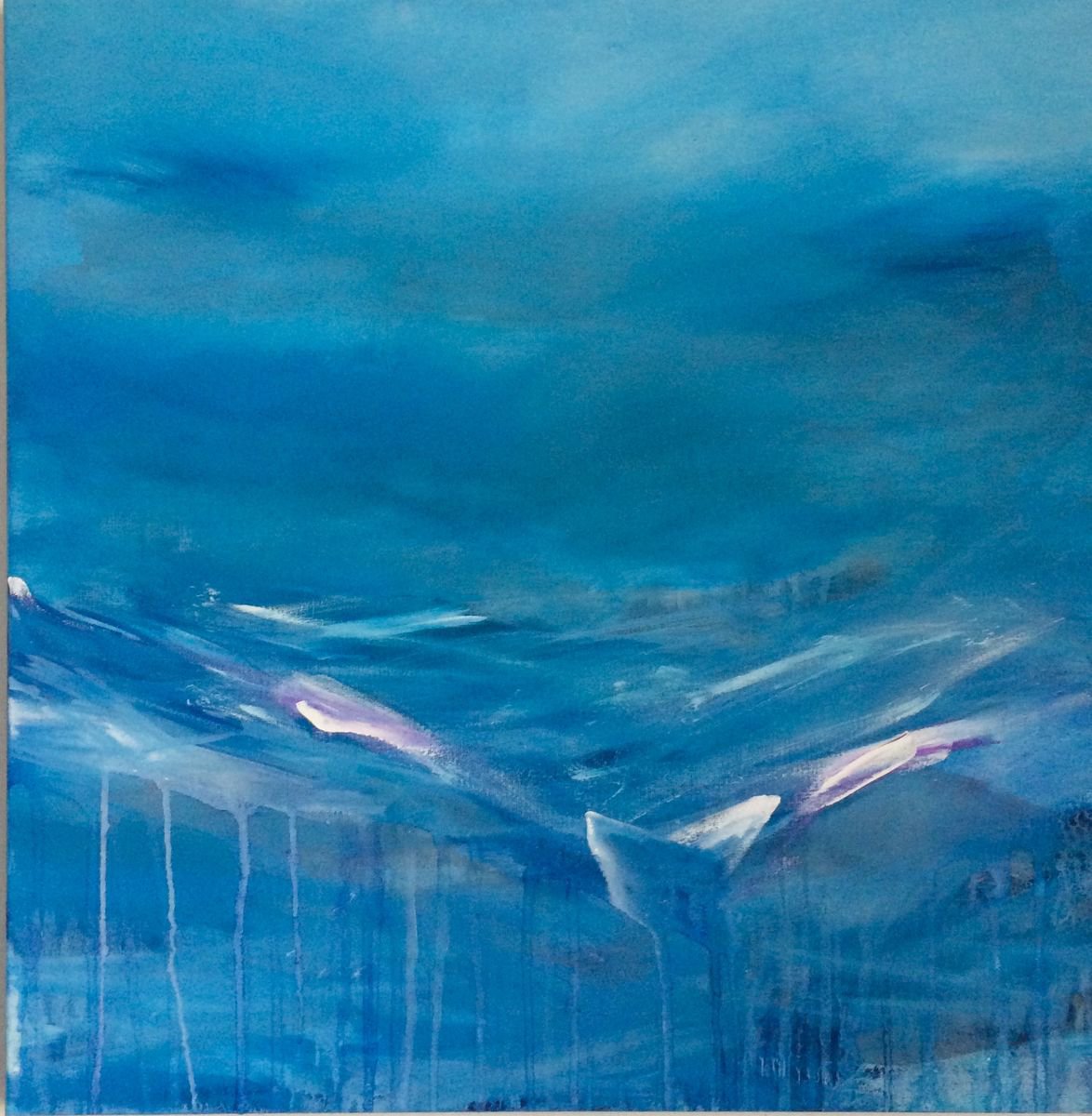 Abstract Landscape Painting By Gesa Reuter, 31 X 31, Feeling Blue Again, Original Artwork
