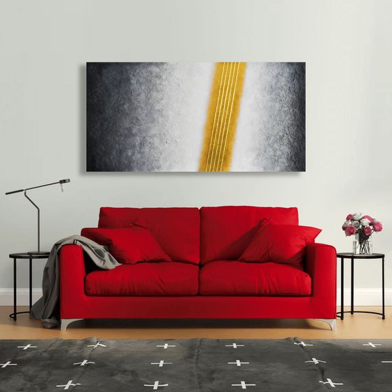 120×60 cm large abstract painting with gold stripes