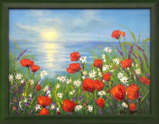 Seascape and poppy field