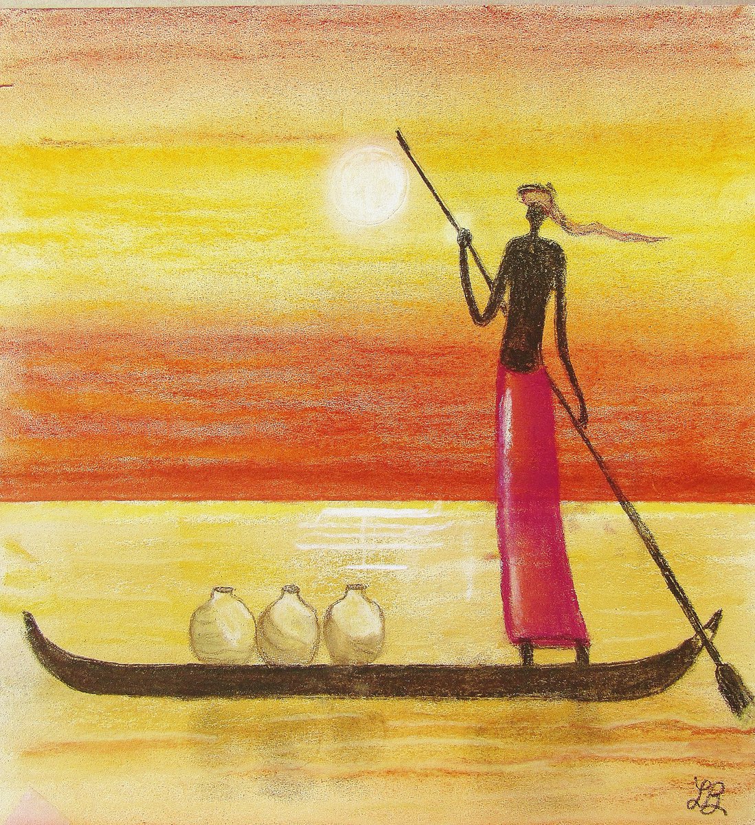African Folk Art-Man in Boat by Linda Burnett