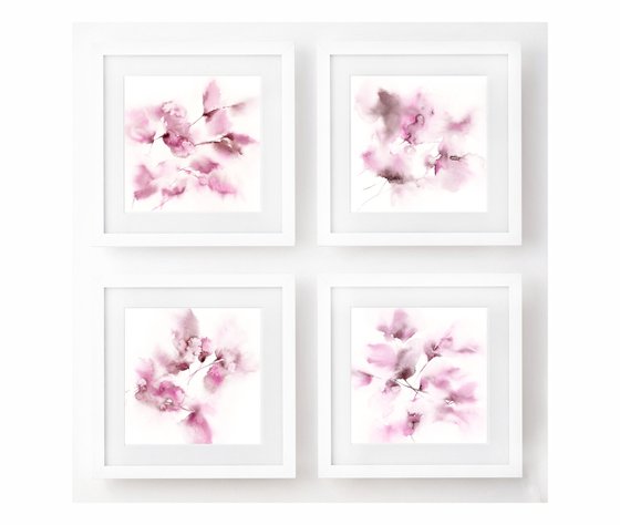 Blush pink flowers painting set, watercolor loose flowers