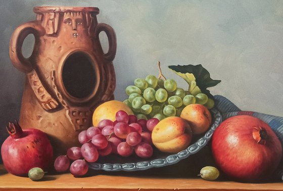 Still life with colorful fruits (40x60cm, oil painting, ready to hang)