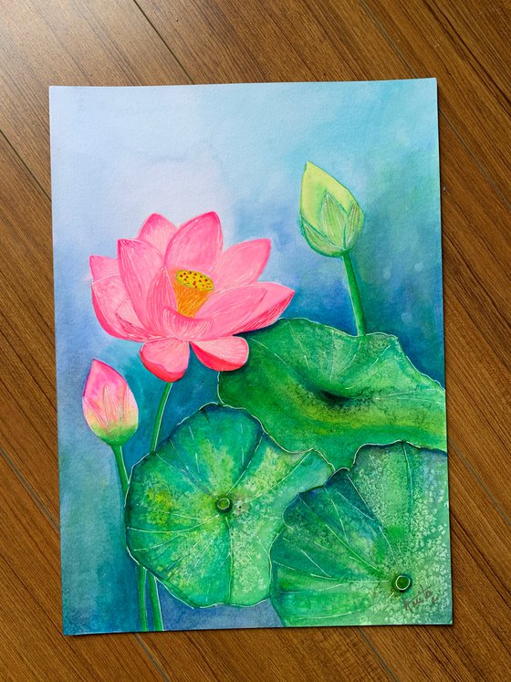 Lotus Bloom II ! A3 size Painting on paper