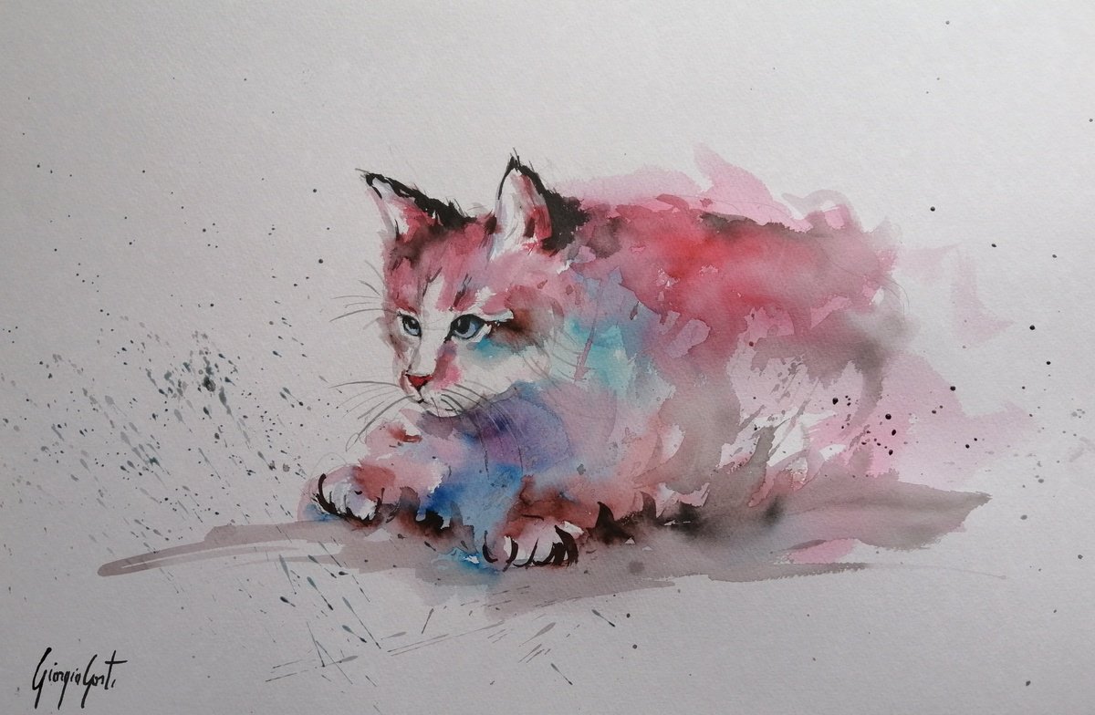 Impressionistic Ink Drawing , Cat 16 By Giorgio Gosti, 21 X 14, Artwork For Sale On Artfinder