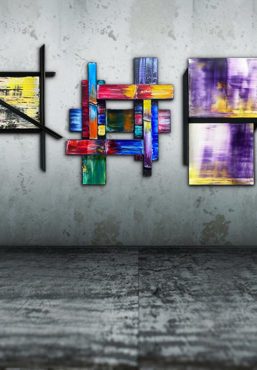 "Bring It" - Save As A Series - Original PMS Mixed Media Assemblage Sculptural Paintings On Wood Pieces and Panels - 70 x 31 inches by Preston M. Smith (PMS)