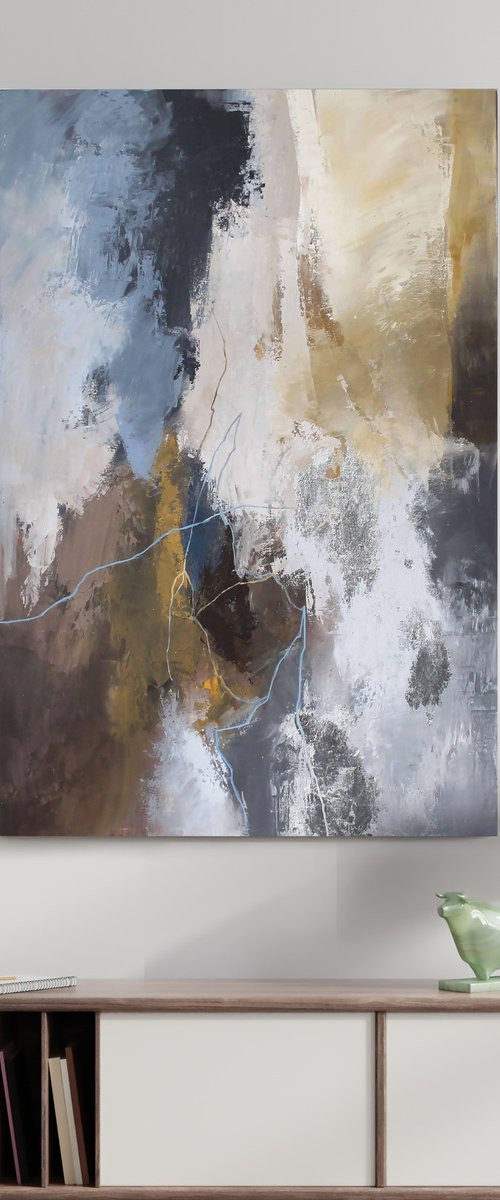 "Glory 2" Navy gray silver acrylic art by Yana Sagan