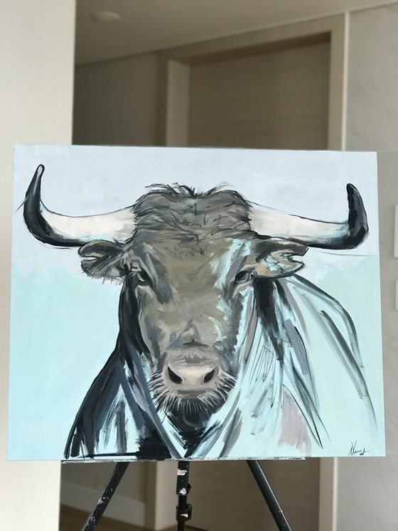 Bull oil painting 62x72cm