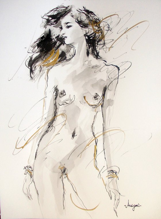 Woman  ink drawing series-Figurative drawing on paper