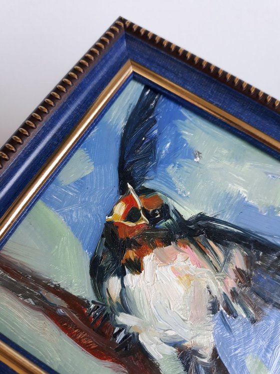 Swallow bird yellow blind original miniature painting in frame