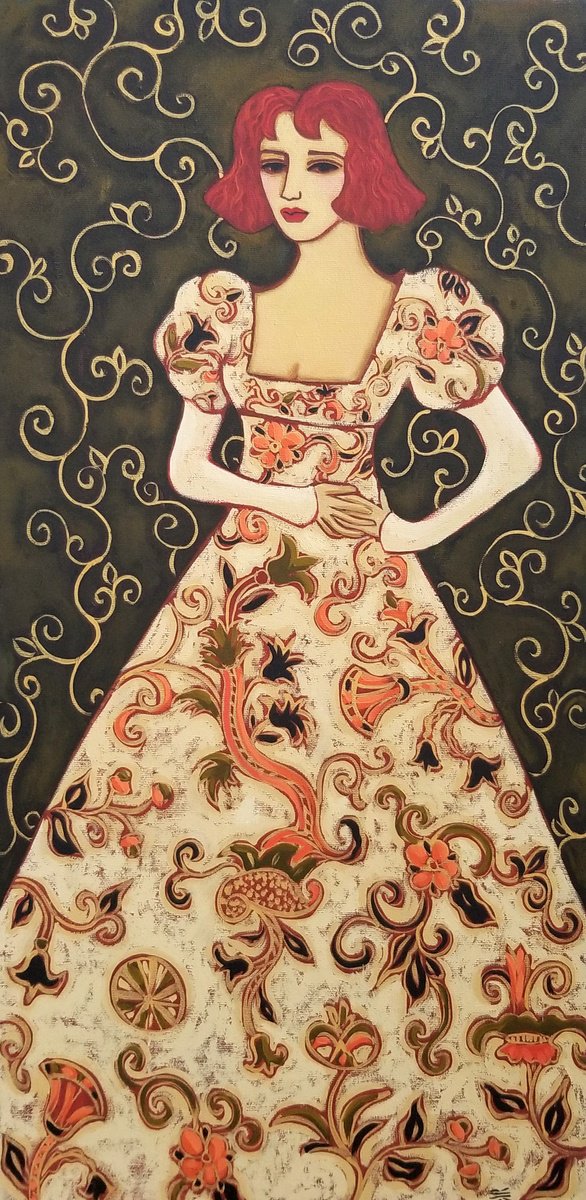 Impressionistic Portrait Oil Painting By Karen Rieger, 12 X 24", Florentine Evening, Original Artwork