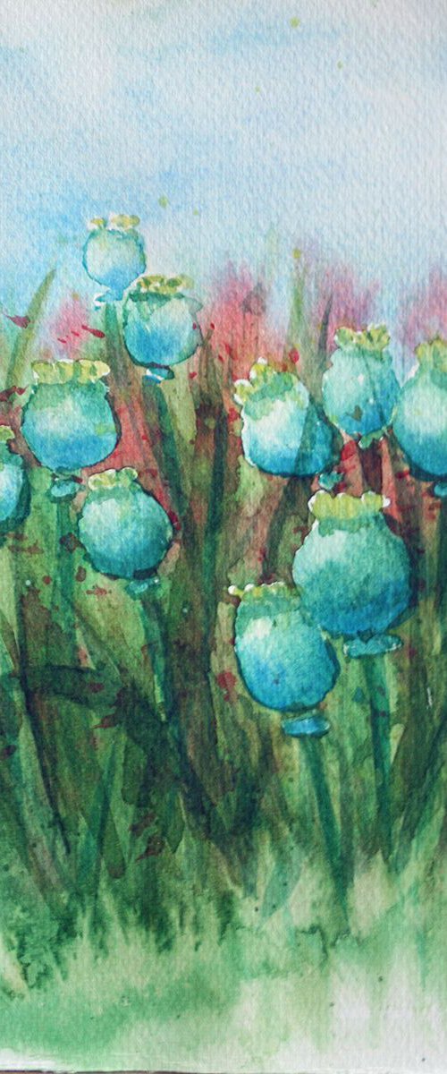 Poppy Buds  / Original Painting / emotion in the portrait of a flower / color harmony of watercolor / a gift for you by Salana Art