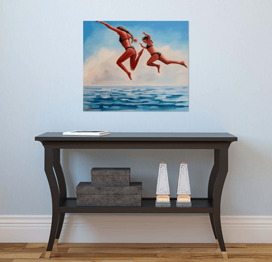 Swimmers - Women Dive in Sea Water Summer Vibes Painting
