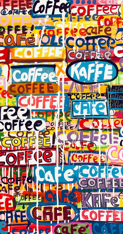 Out of my Kitchen. I need coffee 2! 100x81cm ready to hang by Mercedes Lagunas