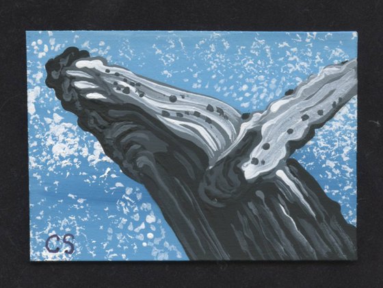 ACEO ATC Original Miniature Painting Humpback Whale Marine Wildlife Art-Carla Smale