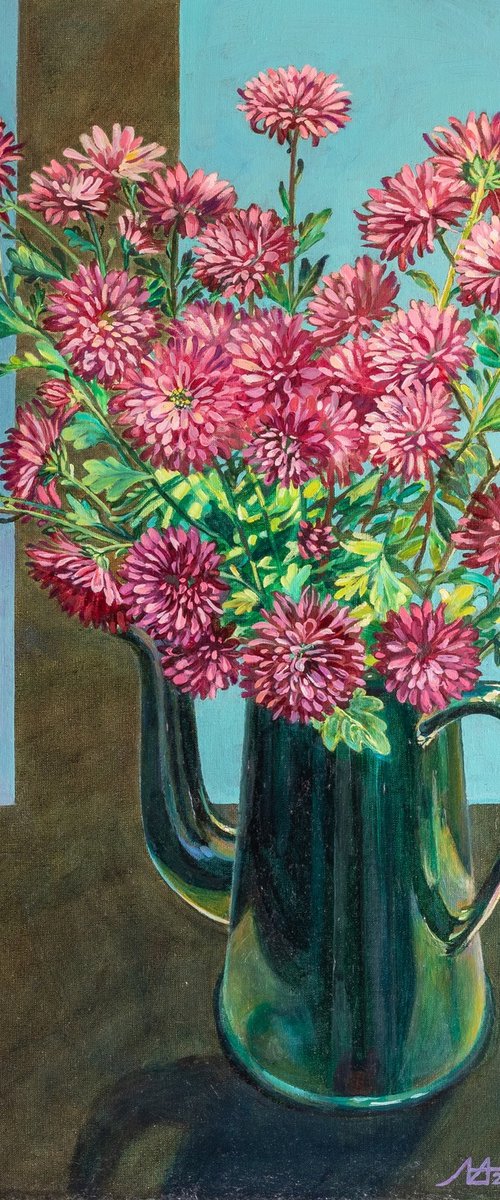 Chrysanthemums on the Windowsill by Alona Lesnichenko