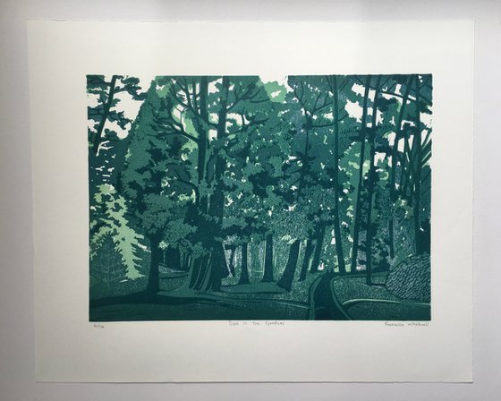Dusk in the Gardens, signed original linocut print - Variable Edition