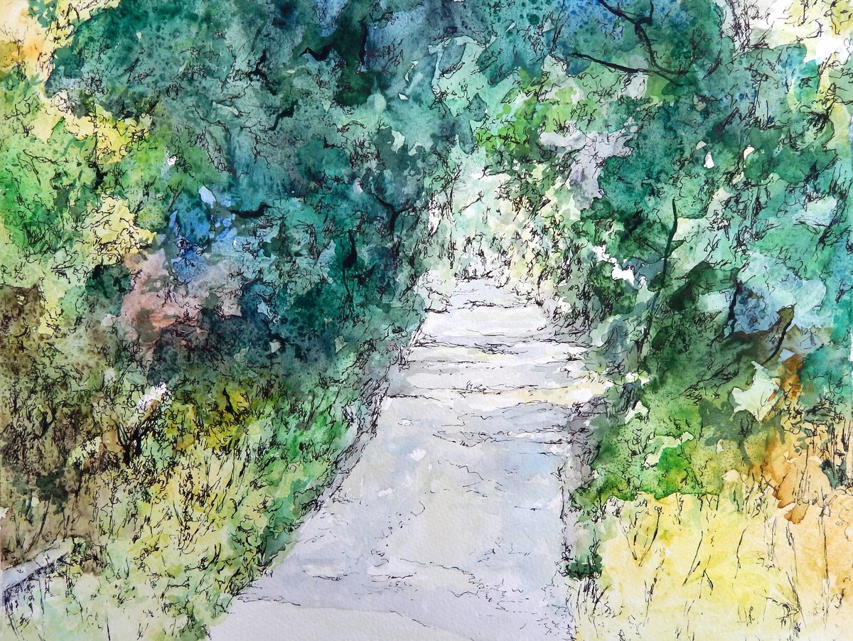 Expressive Landscape Watercolour By Richard Freer, 17 X 12", Stick To The Path Watercolour Version, Original Artwork