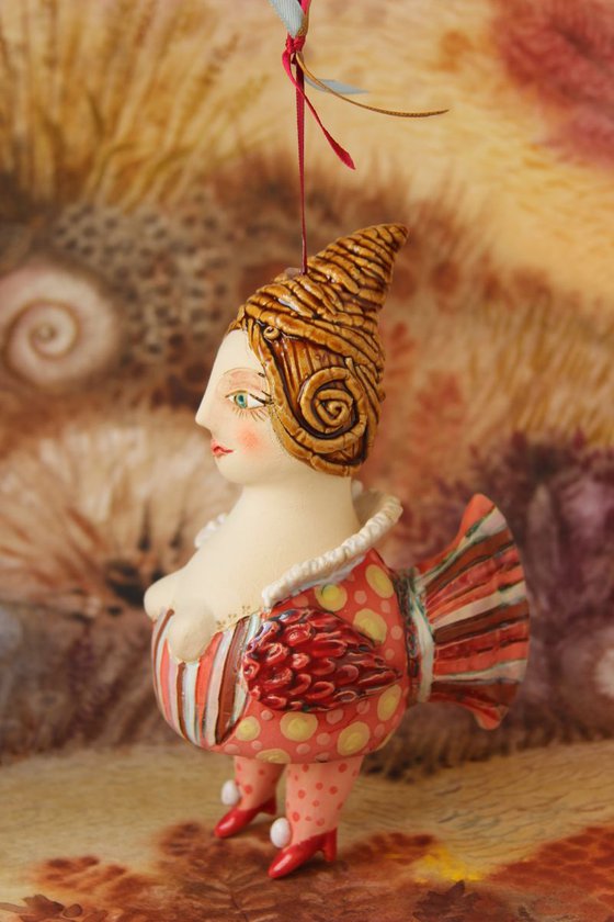 Mystical sweetie bird. Ceramic hanging sculpture