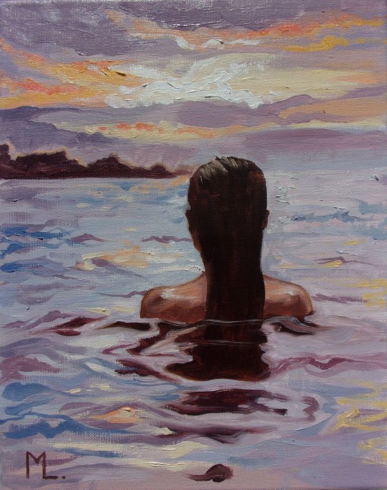 " SILENCE ... " original painting SEA summer GIFT sea swimming