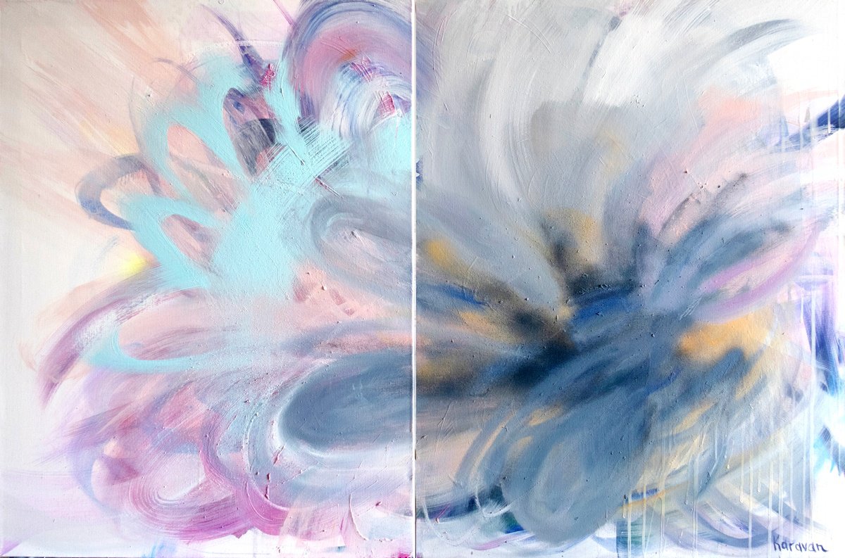 Abstract Botanical Oil Painting By Nataliia Karavan, 47 X 31", A Pure Feeling, Original Artwork