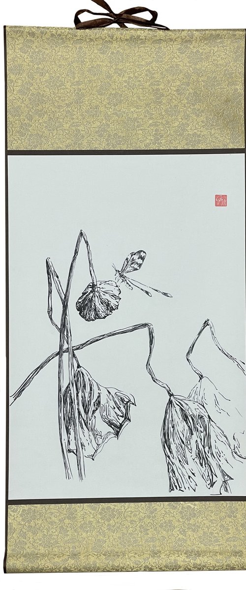 Lotus pond. Dragonfly by Guzel Min