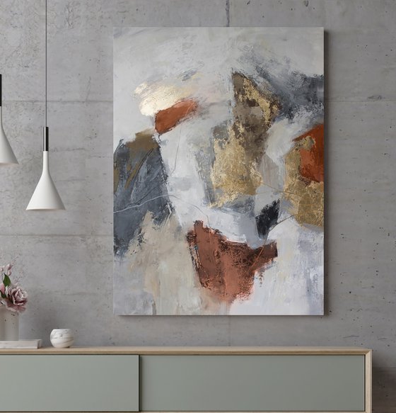 "Orange Lead" Terracotta gray gold acrylic