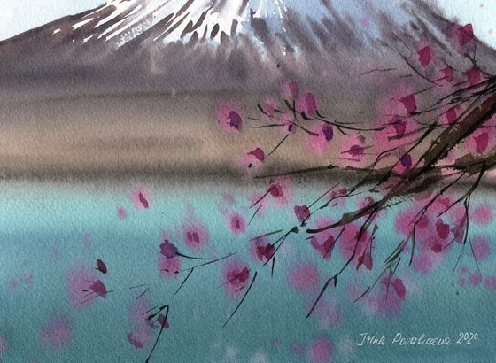 Sakura blossom original watercolor painting, spring artwork  pink flowers medium size gift idea
