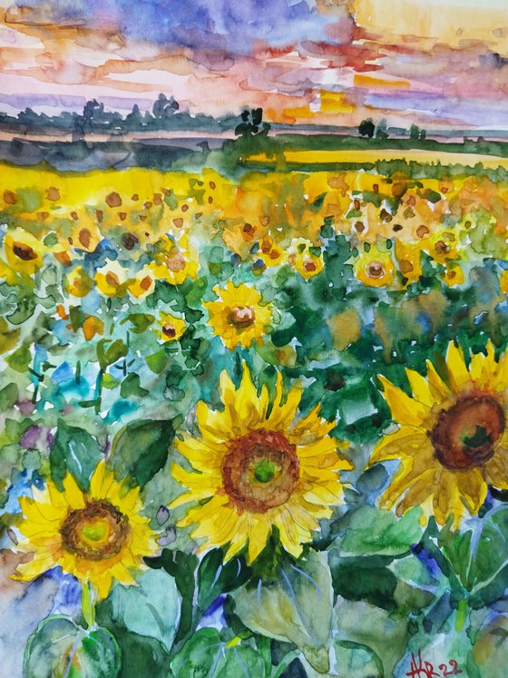 Landscape with sunflowers