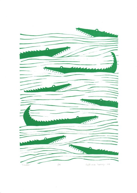 Crocodiles in Green - Framed - FREE UK Delivery