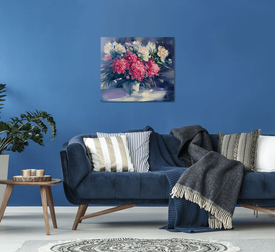 Peonies in a White Vase