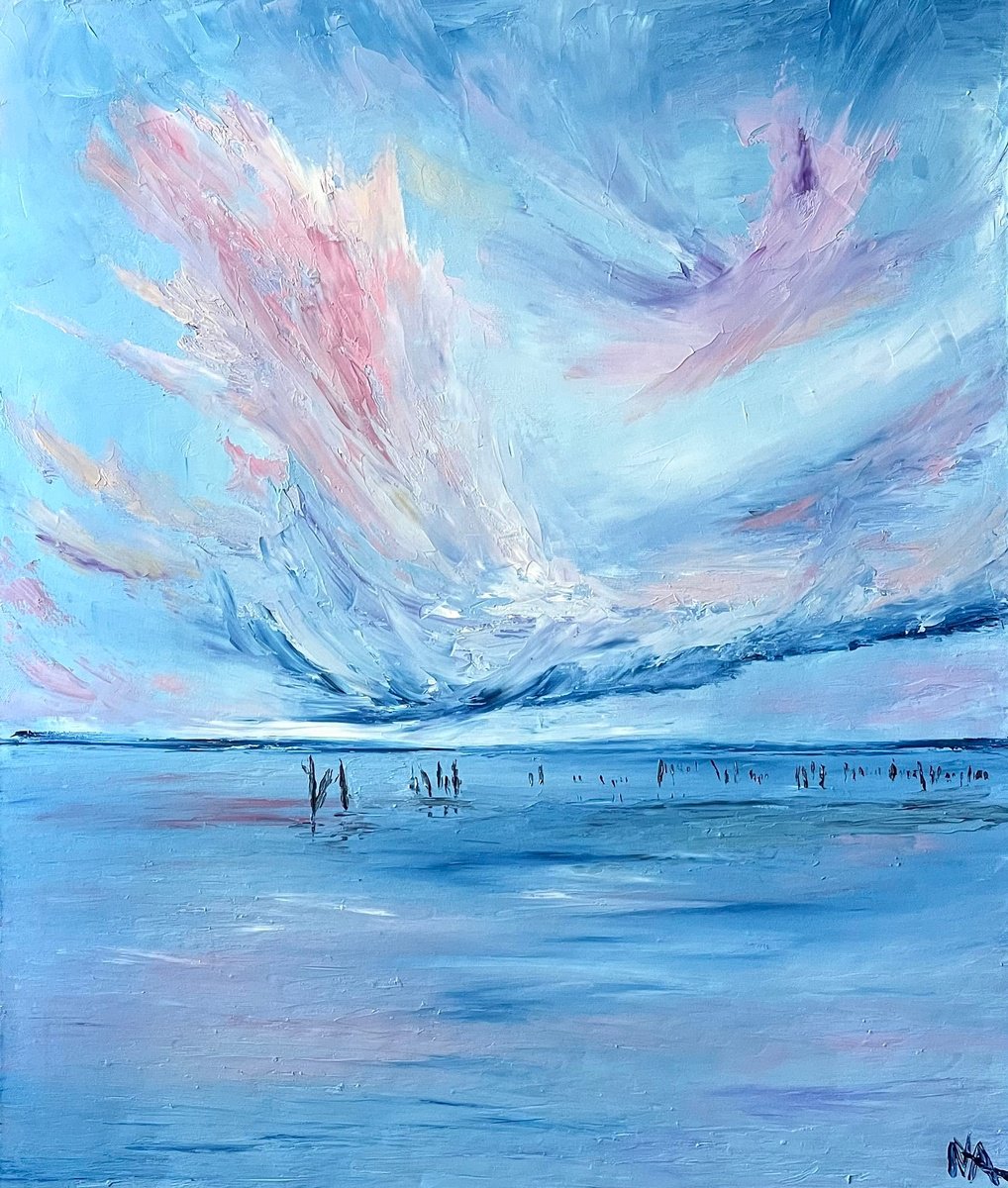 Abstract Landscape Oil Painting By Anastasiia Novitskaya, 24 X 28, Calmness, Original Artwork