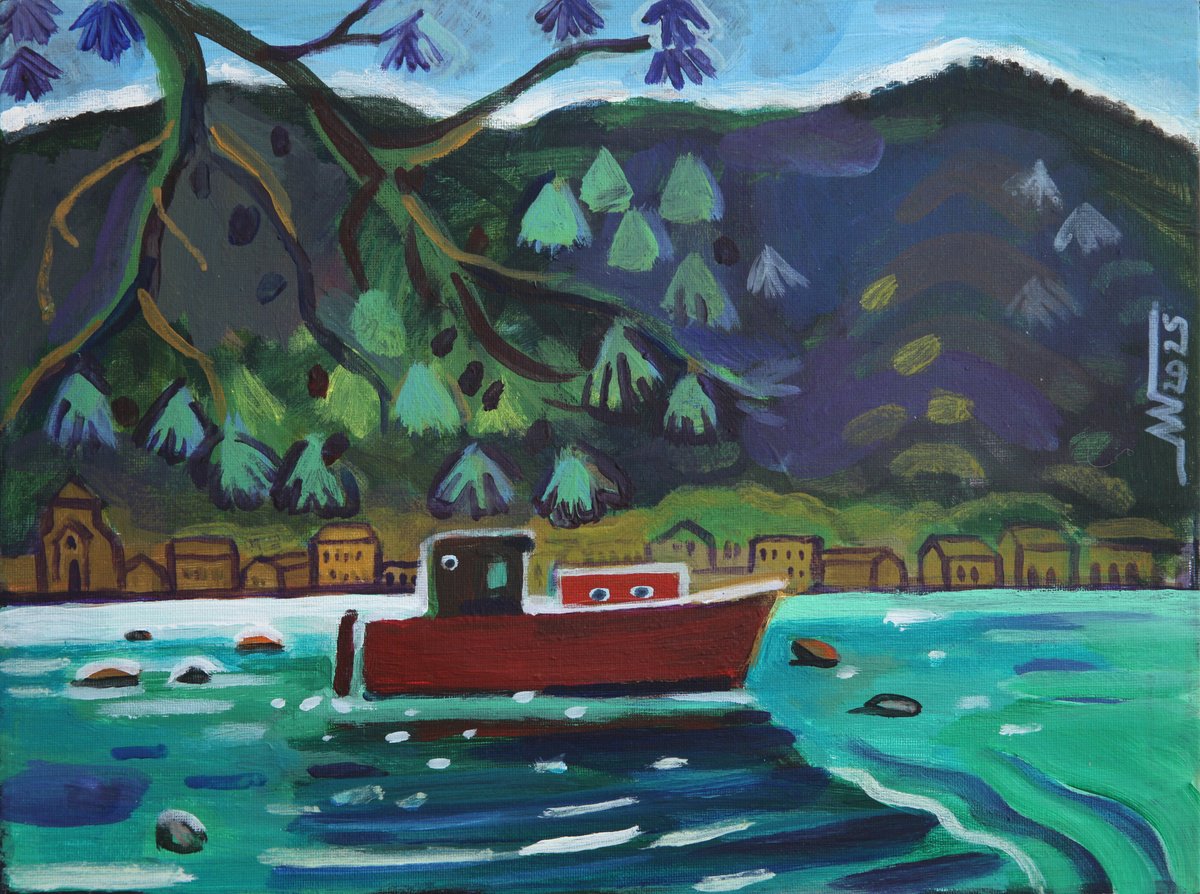 Landscape Acrylic Painting By Marina Gorkaeva, 16 X 12", Boka, Original Artwork