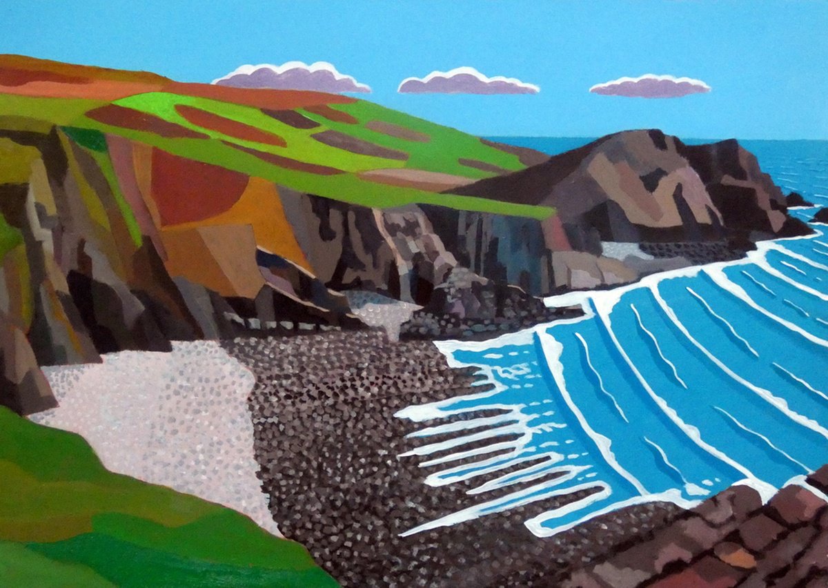 Landscape Acrylic Painting By Tim Treagust, 17 X 12", Marsland Mouth - South West, Original Artwork
