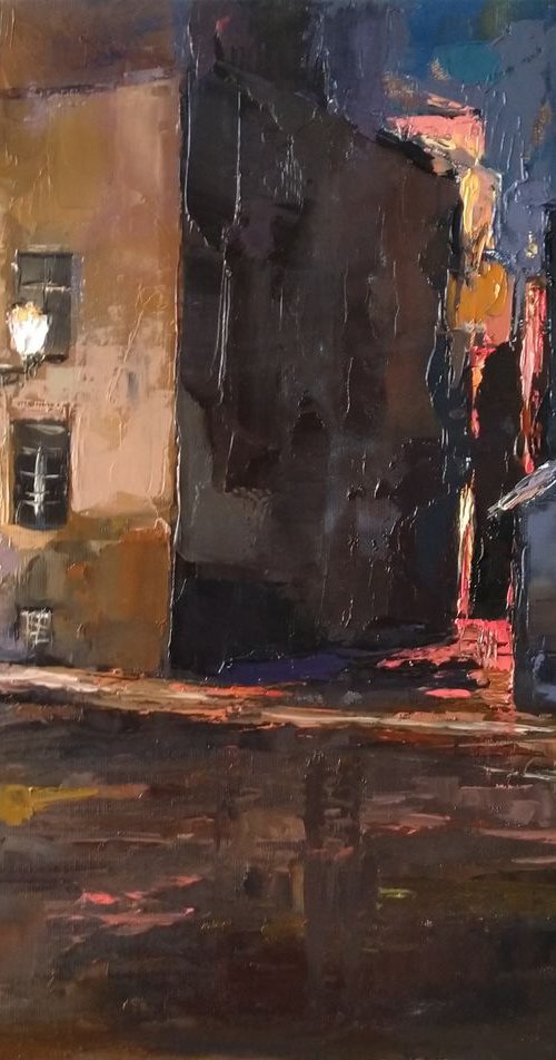 City night(40x50cm, oil painting, ready to hang) by Kamsar Ohanyan