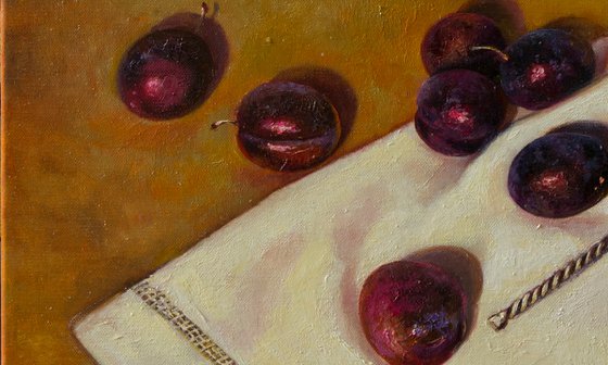 "Honey plums" still life summer plums liGHt original painting  GIFT (2019)