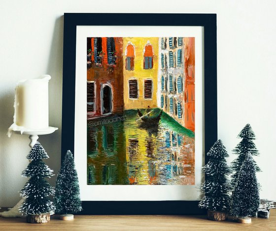 Venice canal ! Textured oil painting on canvas