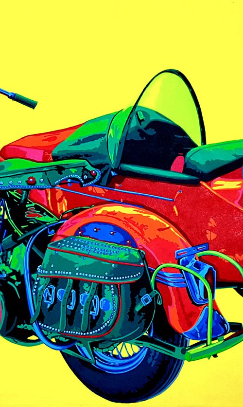 Automobiles – Classic meets Pop - Harley Davidson with sidecar 1950 by Sonaly Gandhi