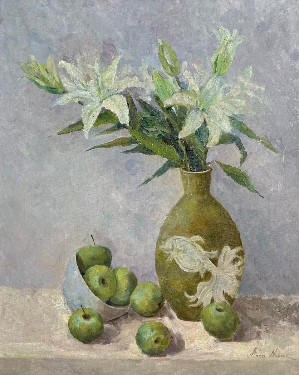 Still life with green apples by Anna Novick