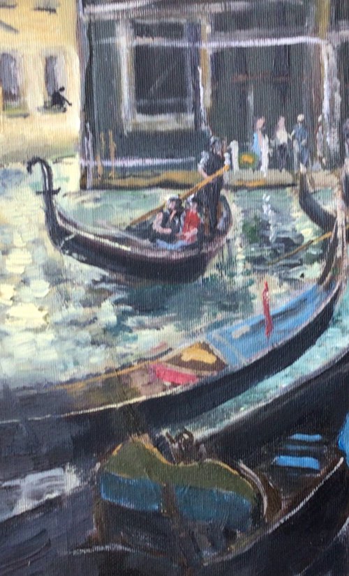 Gondolas for hire, An original oil painting. by Julian Lovegrove Art