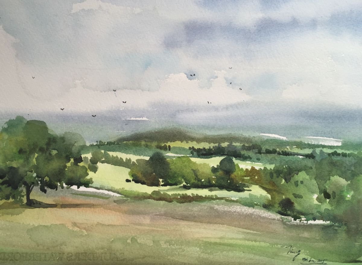 Impressionistic Landscape Watercolour By Jing Chen, 15 X 11, Summer 5, Original Artwork