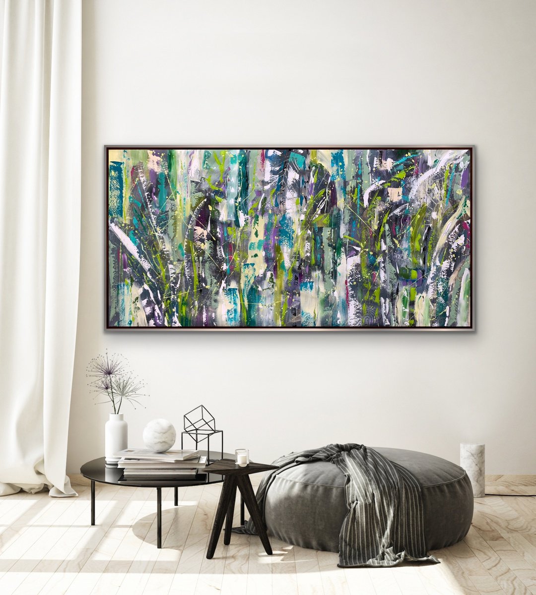 Organic Abstract Acrylic Painting By Rashna Hackett, 72 X 38", Rekindle, Original Artwork