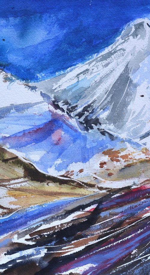 Snowy mountain watercolour by Pol Henry Ledent