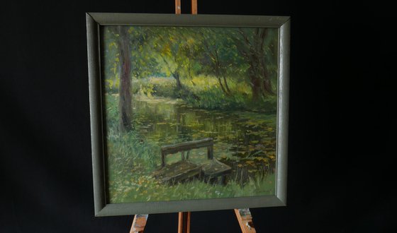 The Evening Light - sunny river summer landscape painting