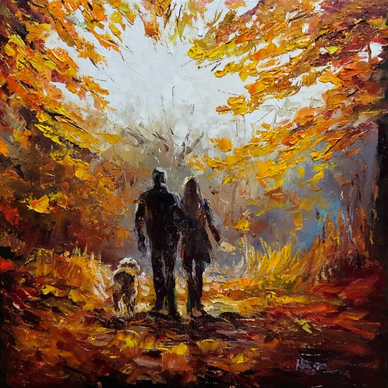 Walking with dog. Autumn.