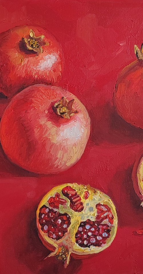 Pomegranate on red by Leyla Demir